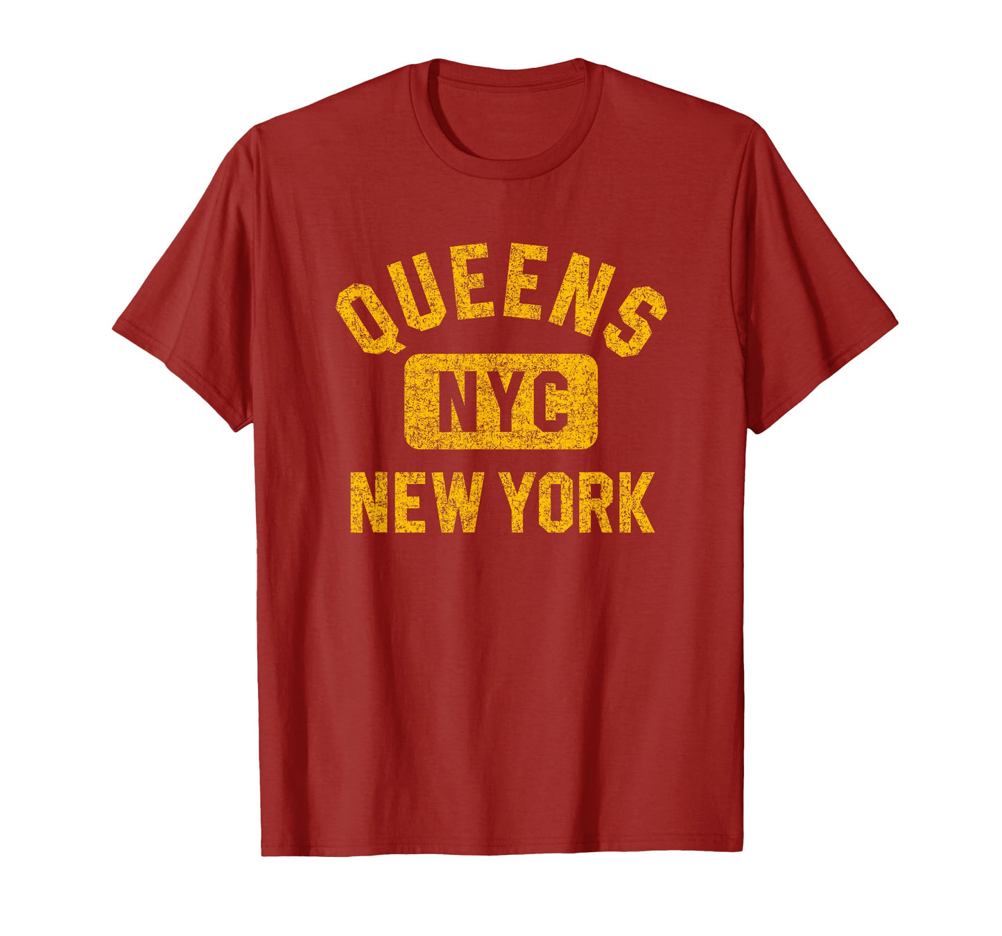 Queens NYC New York Gym Style Distressed Amber Print T-Shirt
