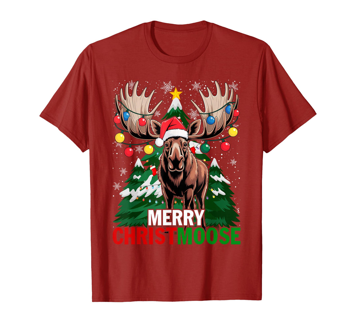 Christmas Xmas Merry Christmoose Santa Hat Moose T-Shirt
