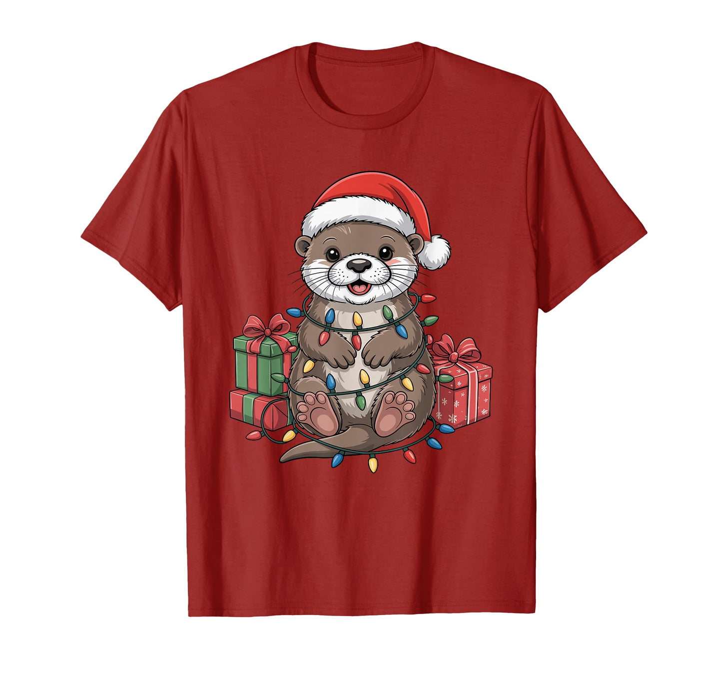 Otter Santa Hat Christmas Design Funny Animal Lovers Holiday T-Shirt
