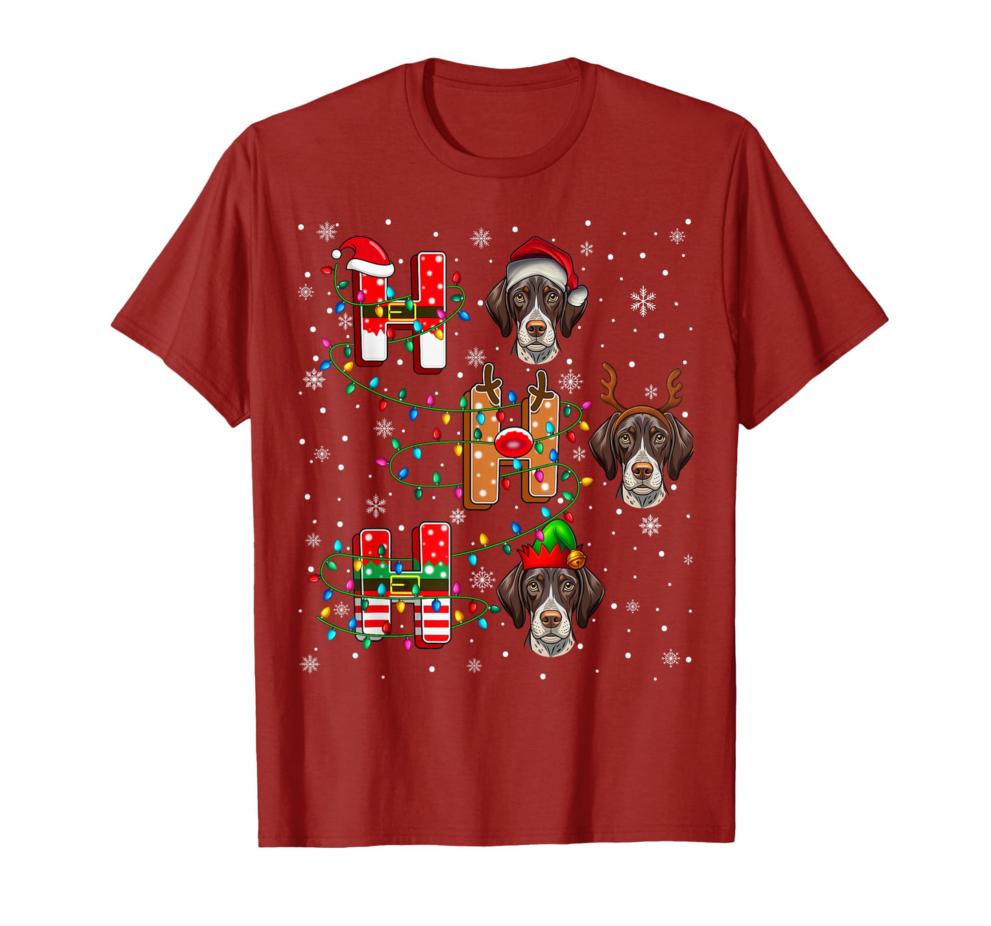 Ho Ho Santa Reindeer Hat Elf German Shorthaired Pointer Dog T-Shirt