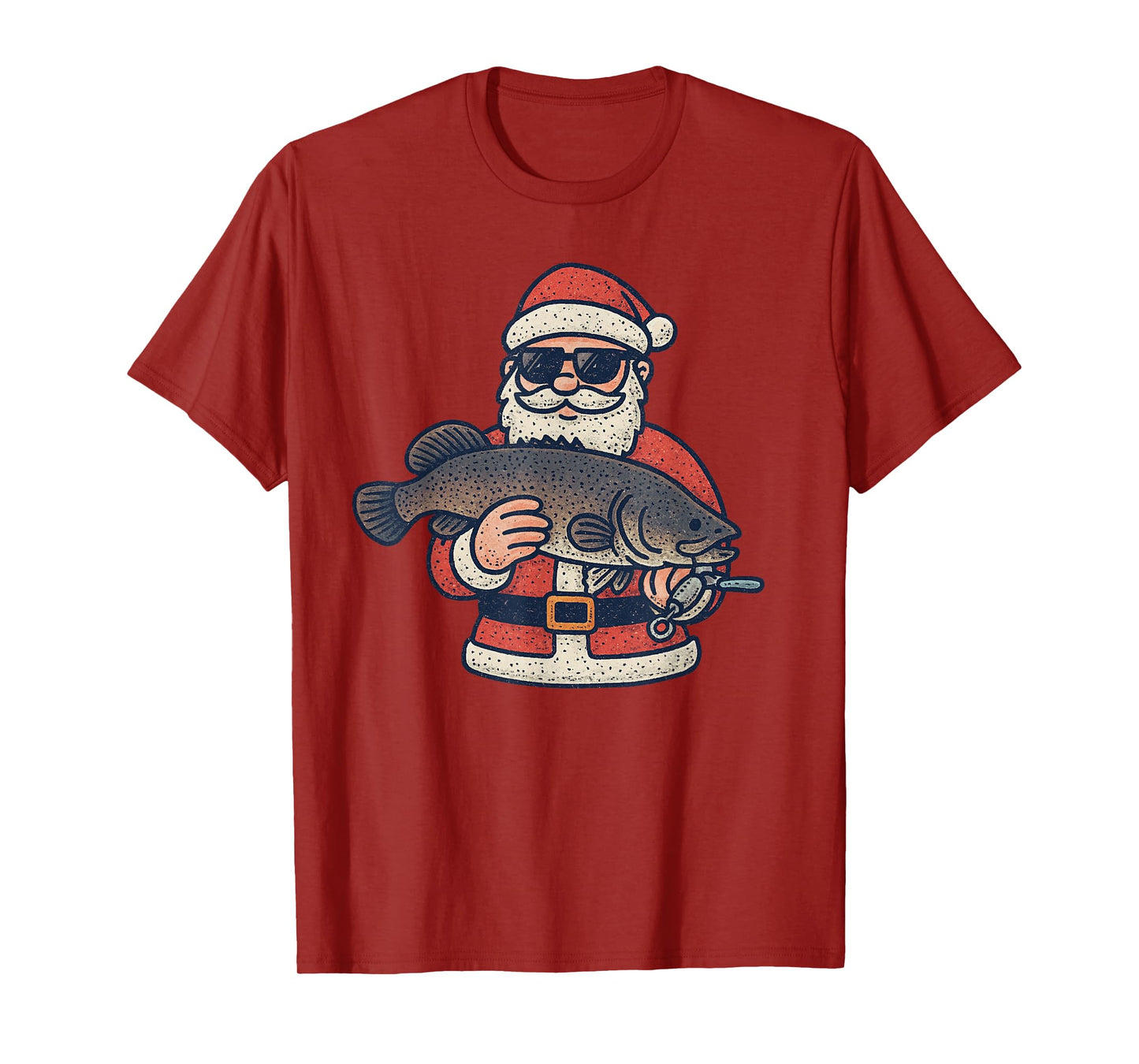 Santa Fishing Christmas Vintage Fish Funny Xmas T-Shirt