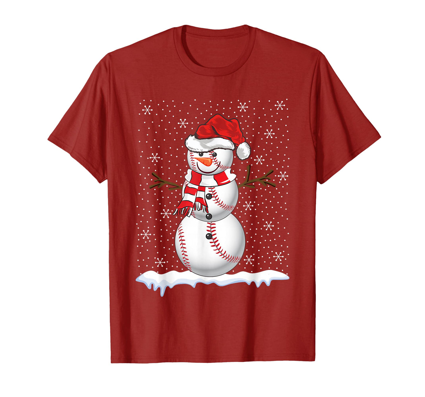 Baseball Snowman Christmas Pajamas Xmas Baseball Player T-Shirt