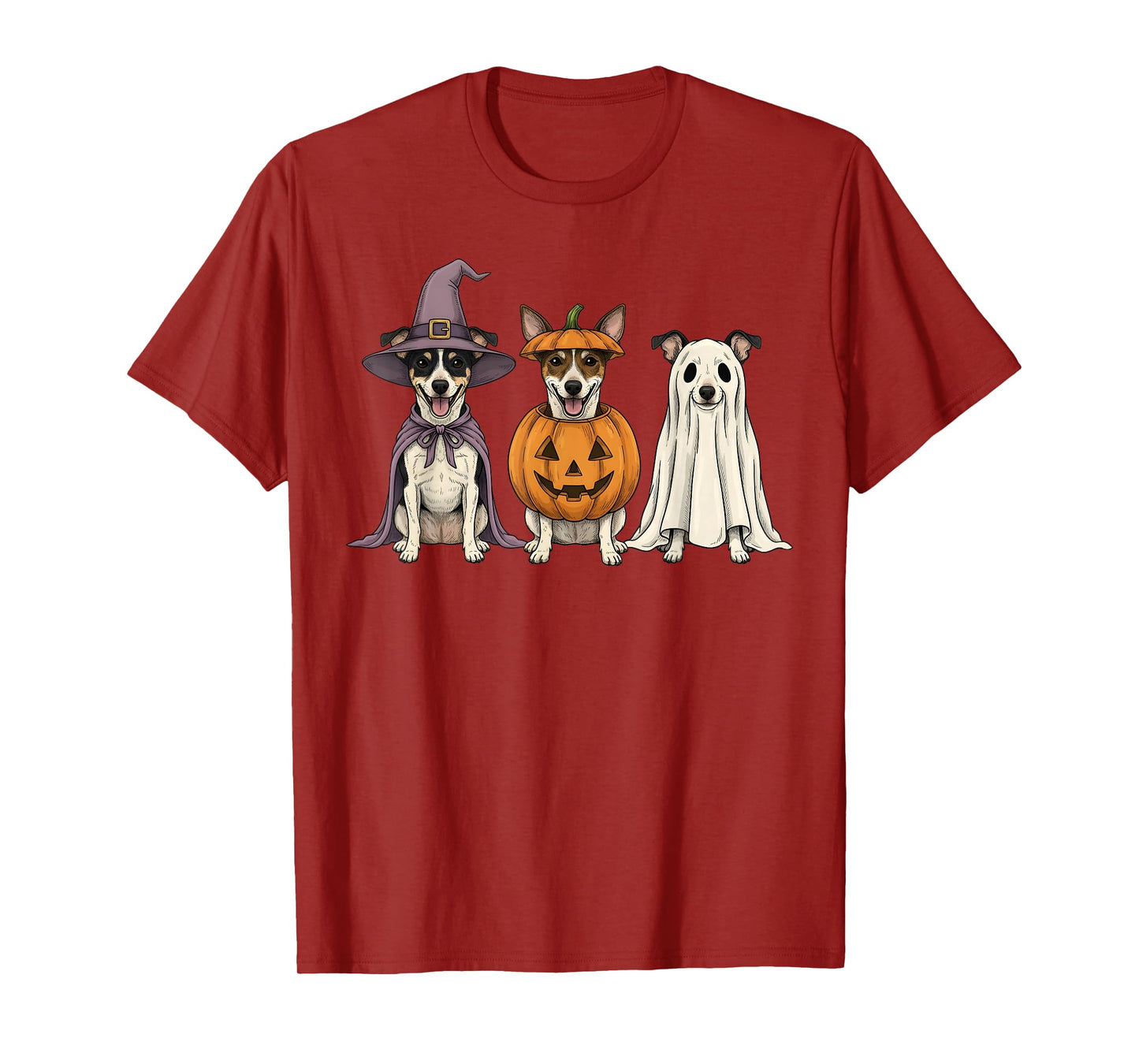 Spooky Ghost Rat Terrier Pumpkin Halloween Dog Lover T-Shirt