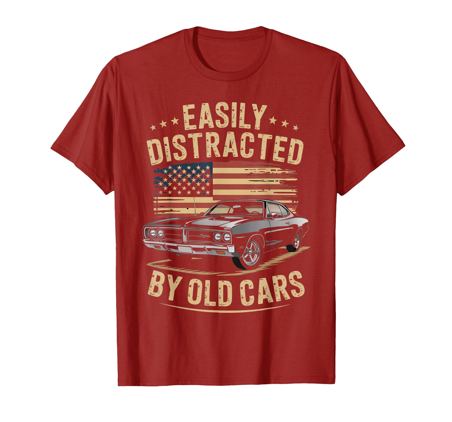 Easily Distracted By Old Cars Classic Car Guy Funny Vintage T-Shirt