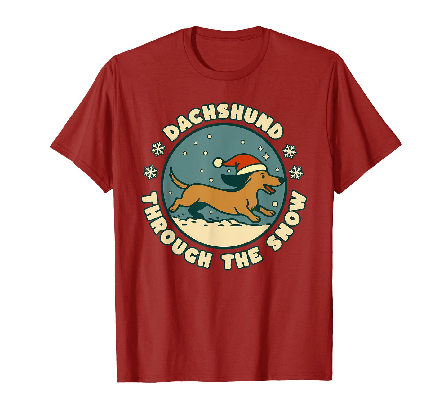 Dachshund Dog Through The Snow Funny Christmas Doxie Dog T-Shirt