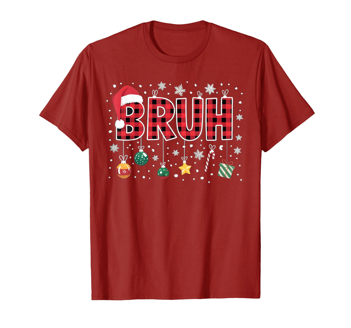 Bruh Christmas Red Plaid Teens Boys Kids Xmas Pajamas Gifts T-Shirt