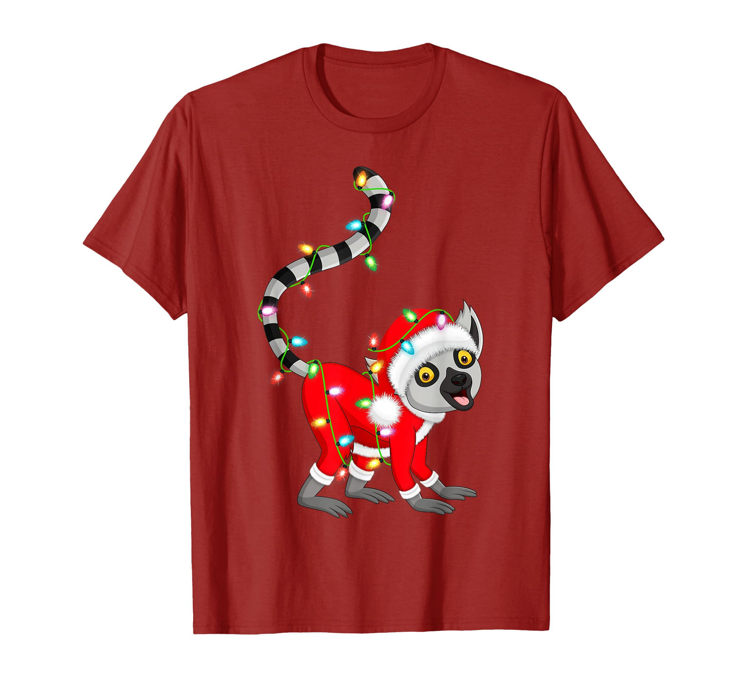 Lemur Christmas Lights Santa Costume Cute Animal Xmas T-Shirt