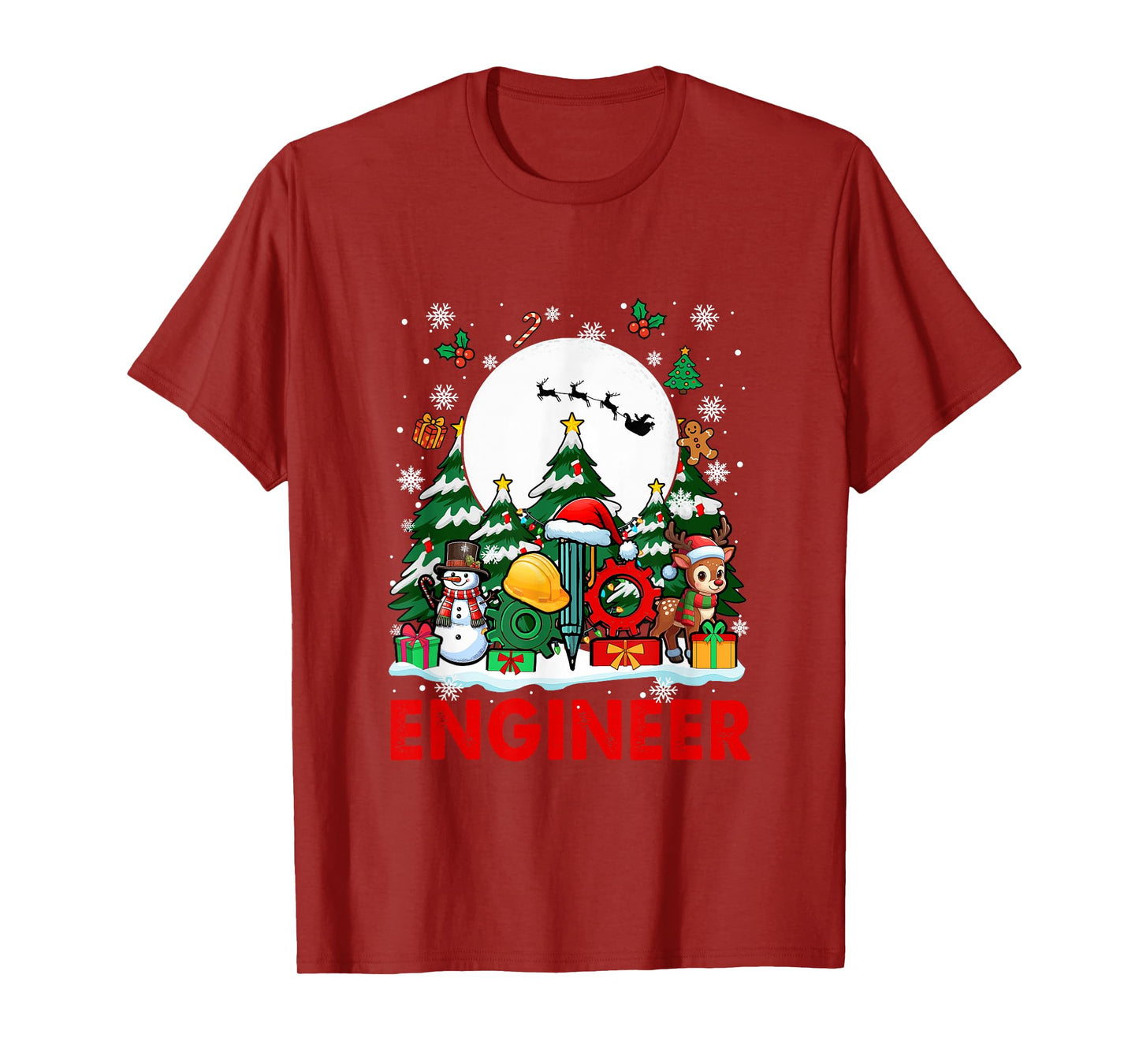 Engineer Job Tools Santa Snowmen Reindeer Christmas Trees T-Shirt