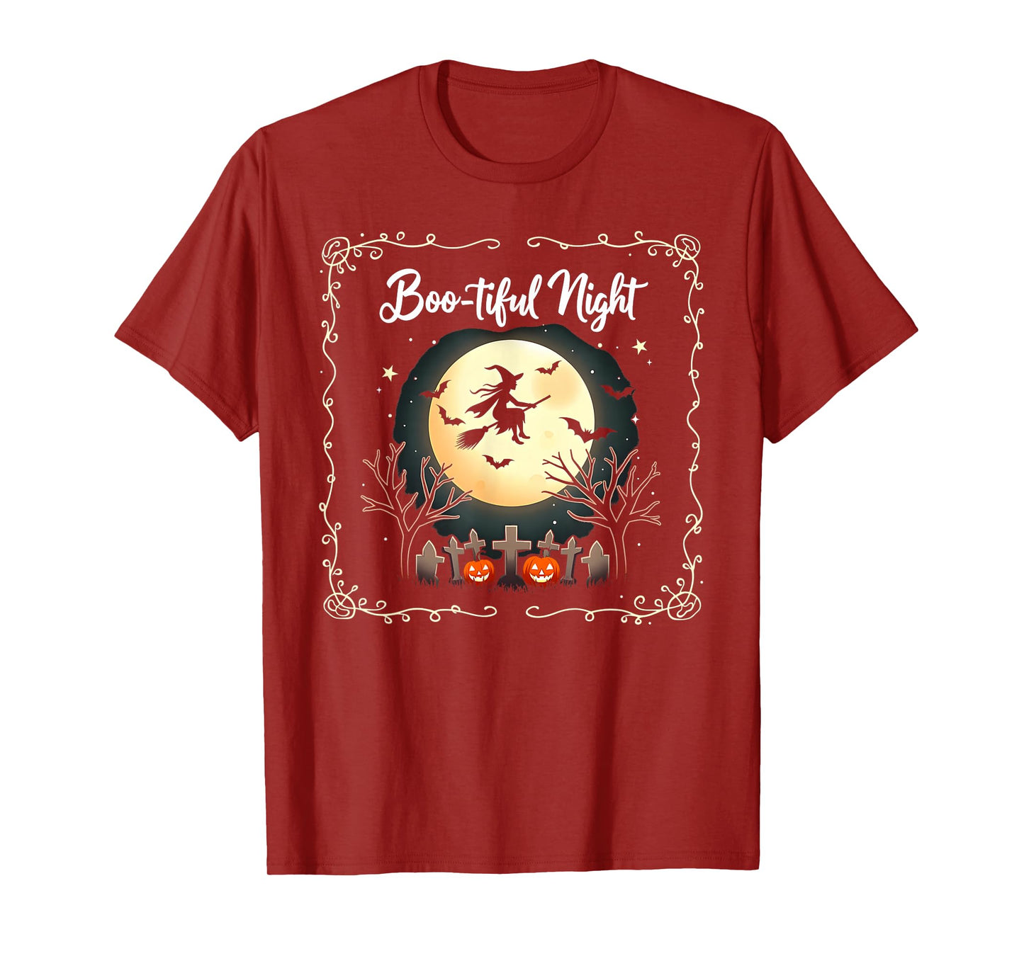 Classic Halloween Boo-Tiful Night Witch Moon Scene T-Shirt
