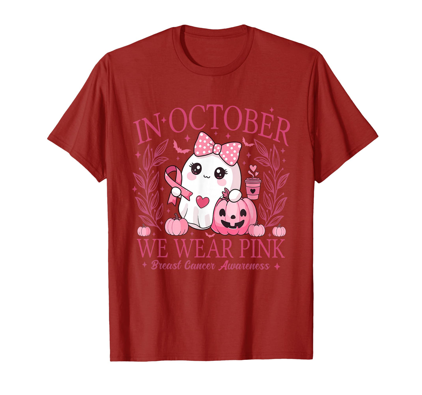 in October We Wear Pink Coquette Breast Cancer Halloween T-Shirt