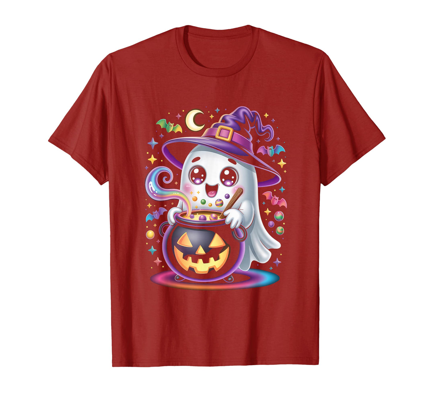 Cute Ghost with Pumpkin Lantern Halloween Witch T-Shirt