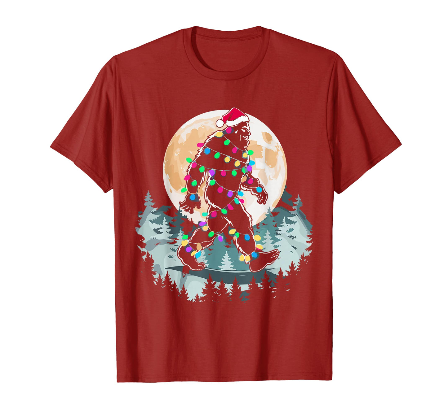 Santa Bigfoot Christmas Lights Funny Sasquatch Believe Xmas T-Shirt