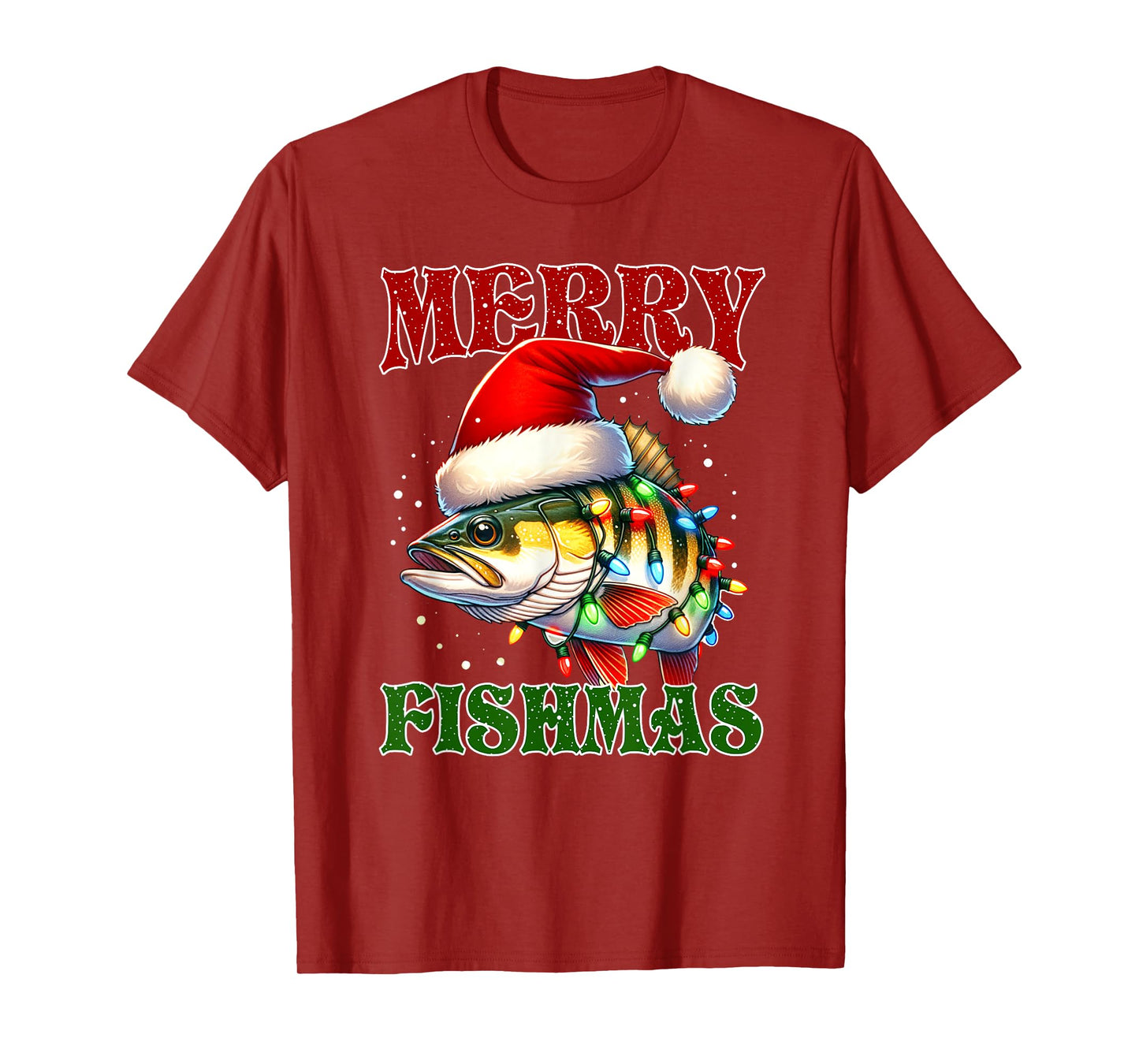 Merry Fishmas Santa Fishing Lovers Funny Christmas Lights T-Shirt