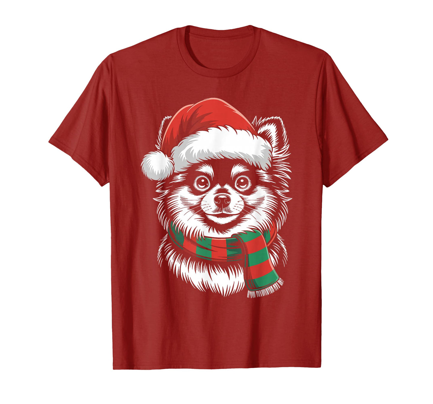 Pomeranian Dog Xmas Santa Hat Scarf Christmas Costume T-Shirt