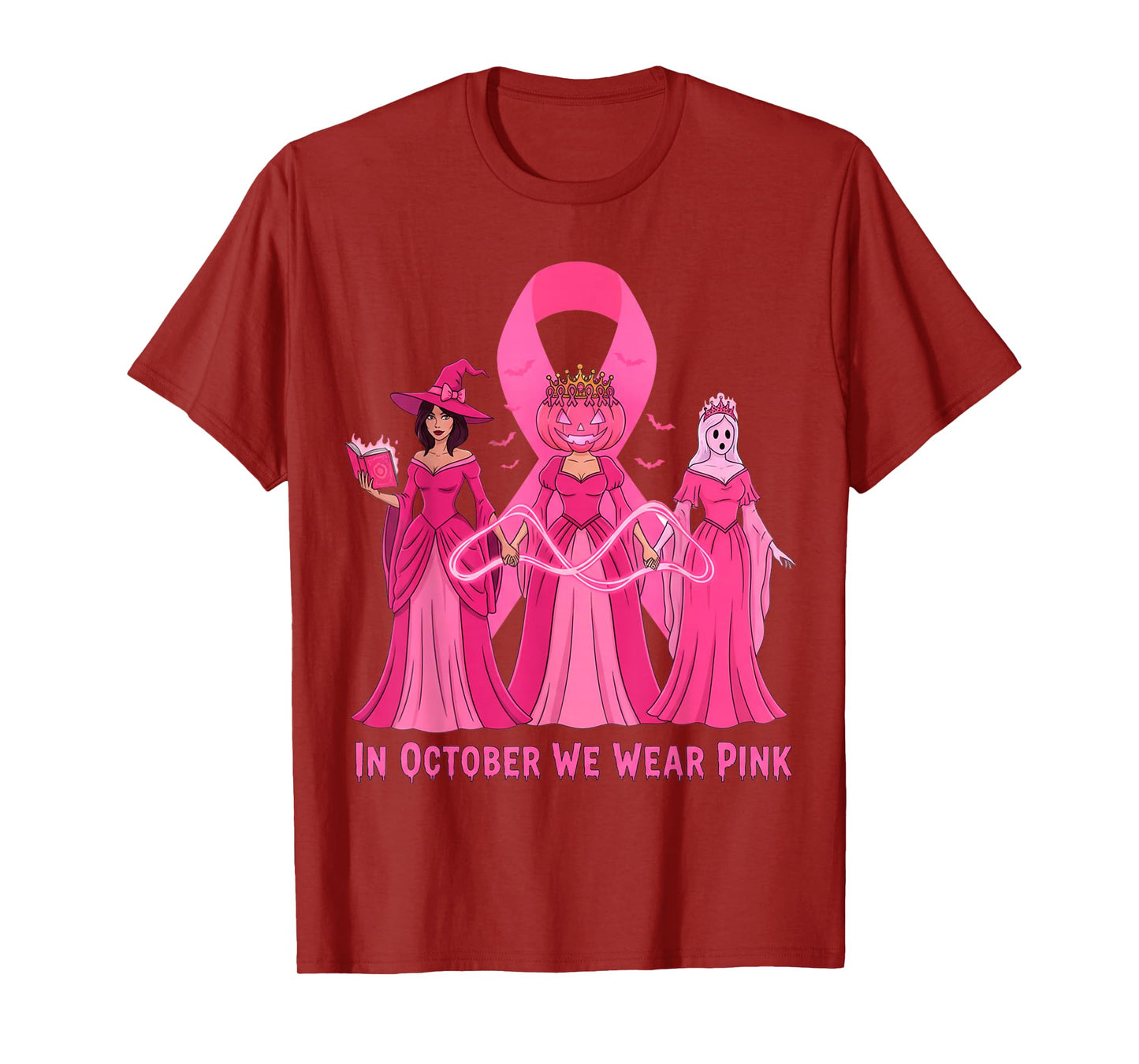 October We Wear Pink Witch Halloween Breast Cancer Awareness T-Shirt
