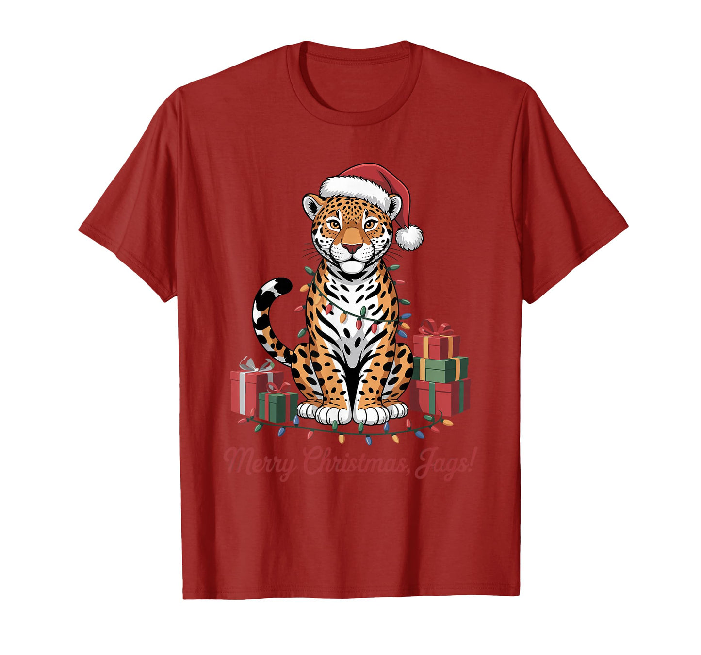 Jaguar Santa Hat Christmas Design Funny Wild Animal Lovers T-Shirt