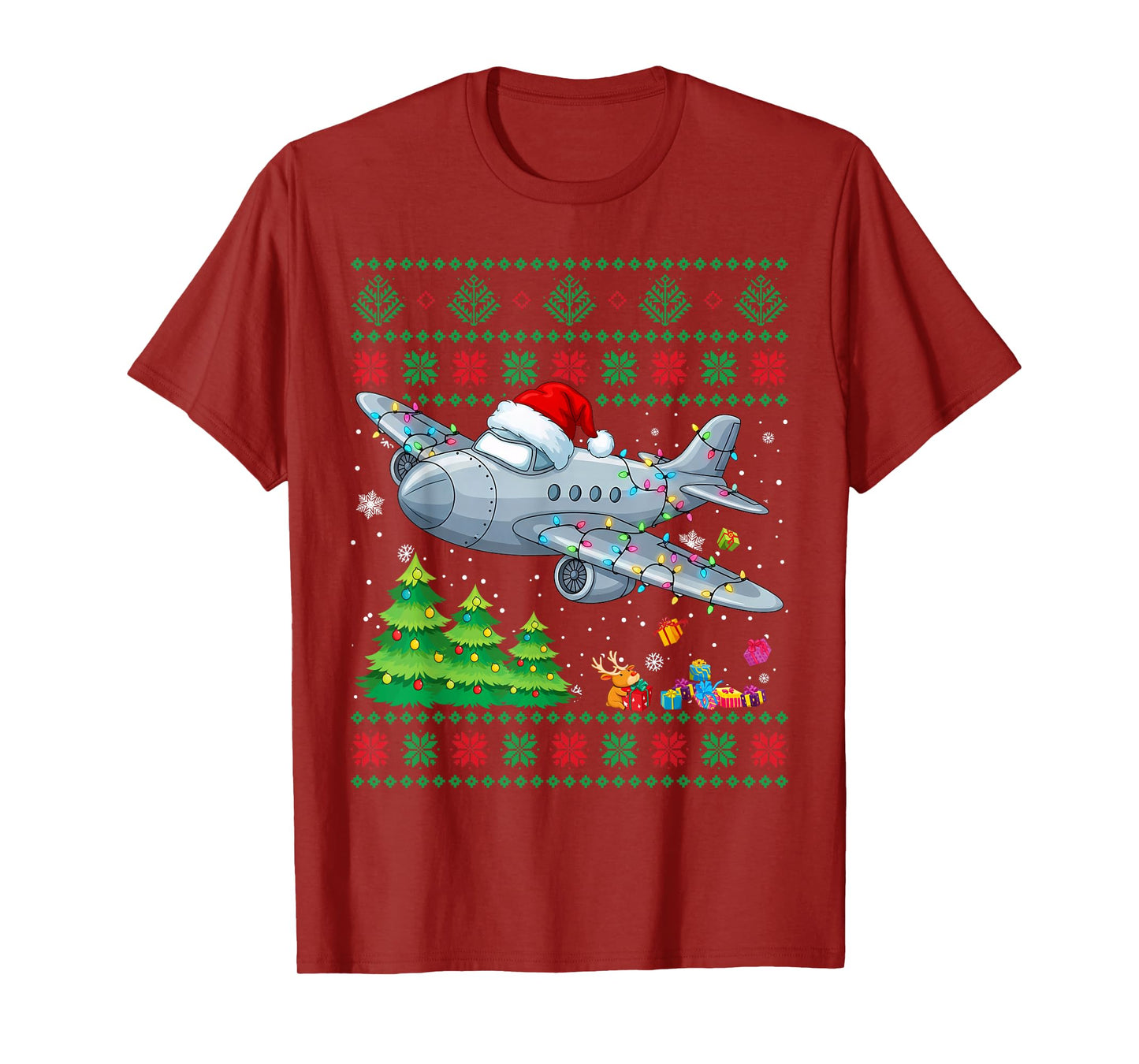 Funny Xmas Lighting Tree Santa Ugly Airplane Christmas T-Shirt