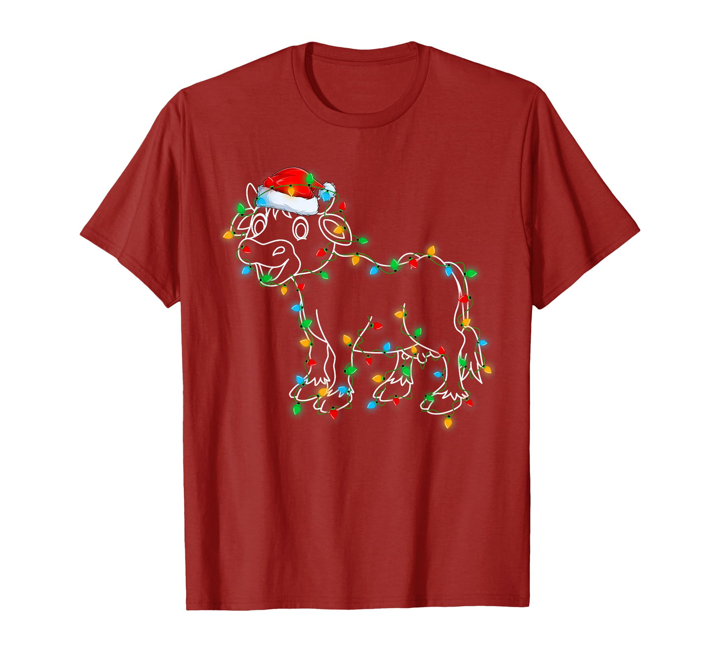 Cow Christmas Lights Cowboy Cowgirl Funny Cattle Cow Xmas T-Shirt