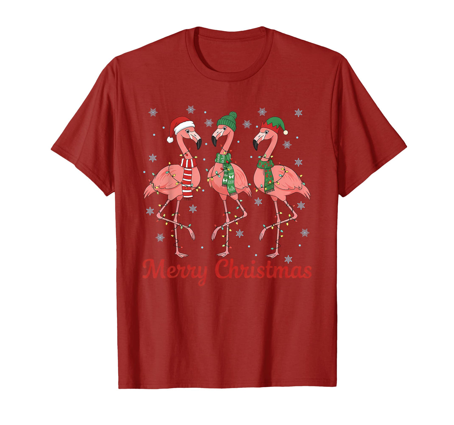 Merry Christmas Pink Flamingo Santa Hat Matching Family Xmas T-Shirt