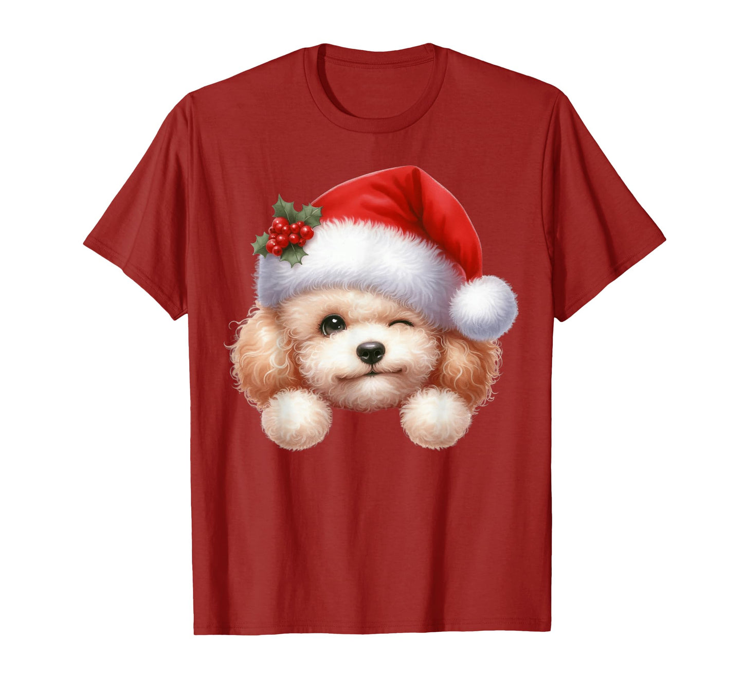 Poodle Dog Christmas Santa Hat Dog Mom Dad T-Shirt
