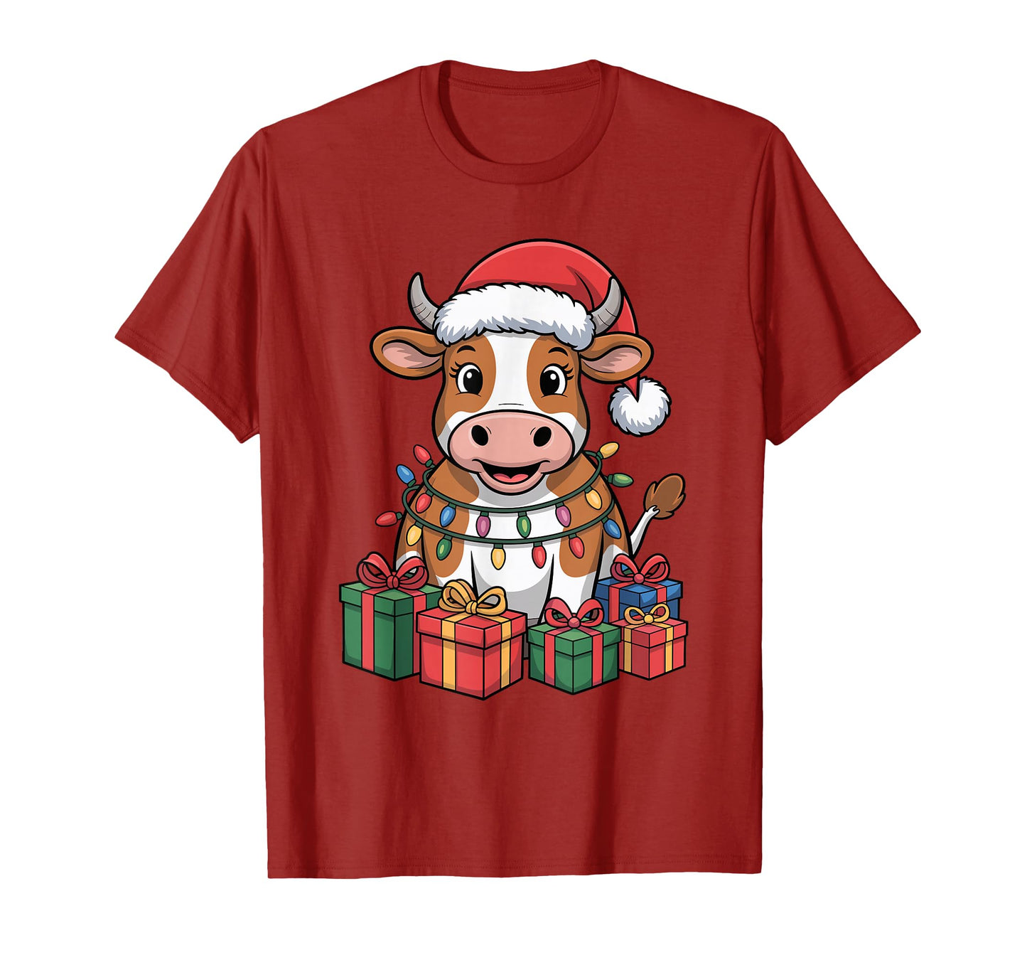 Cow Santa Hat Christmas Design Funny Farm Animal Lovers T-Shirt