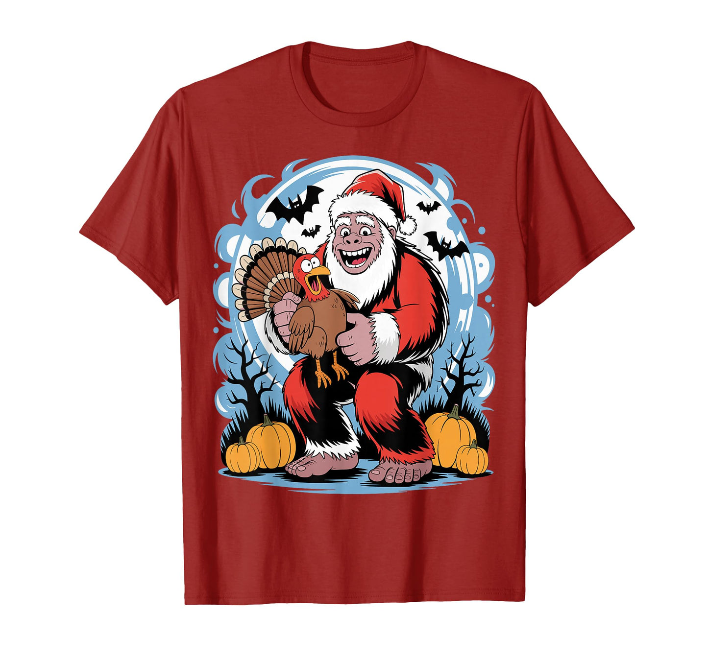 Funny Bigfoot Santa Turkey Halloween Christmas T-Shirt