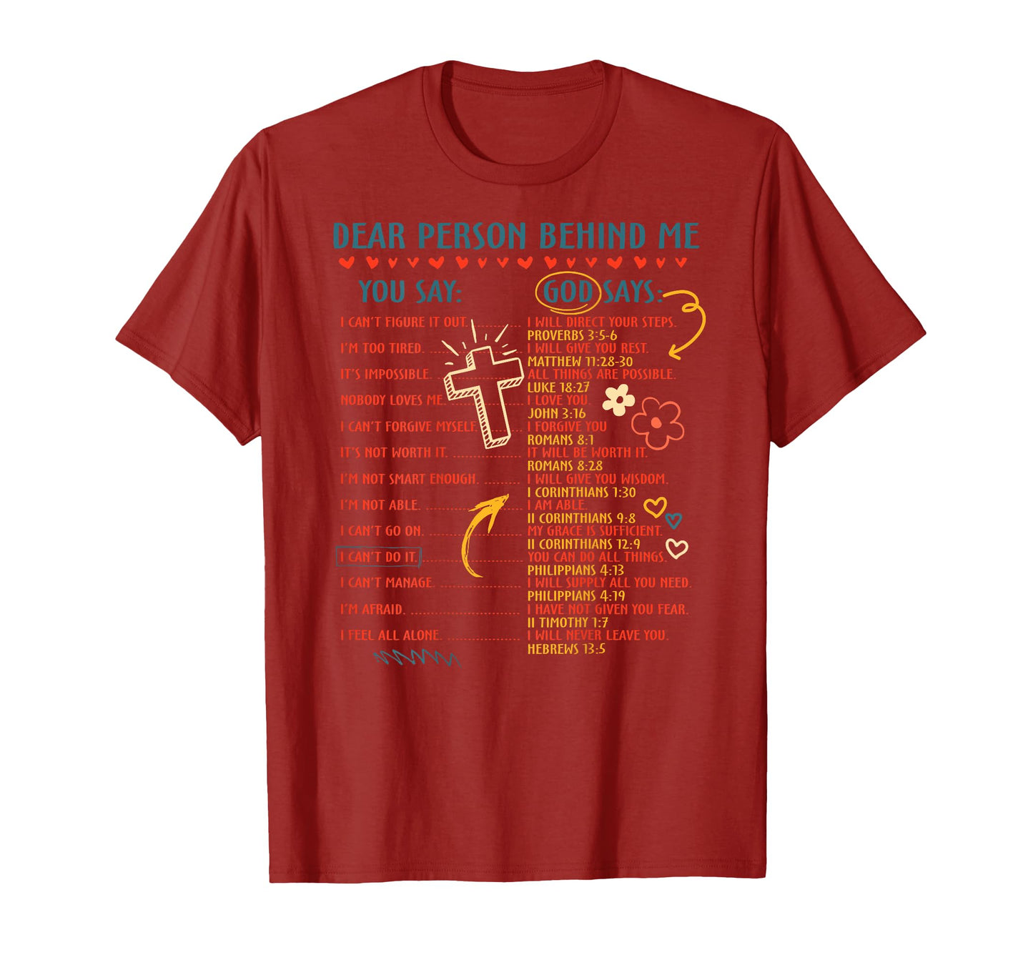 Dear Person Behind Me You Say God Says Inspiration Christian T-Shirt