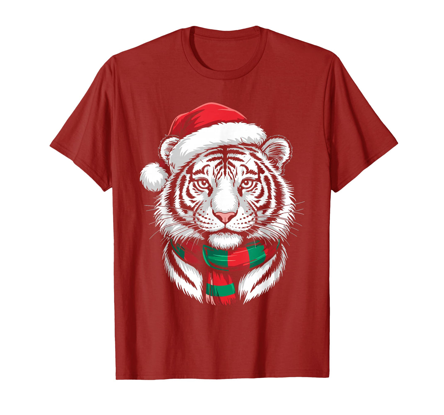Tiger Xmas Santa Hat Scarf Christmas Costume T-Shirt