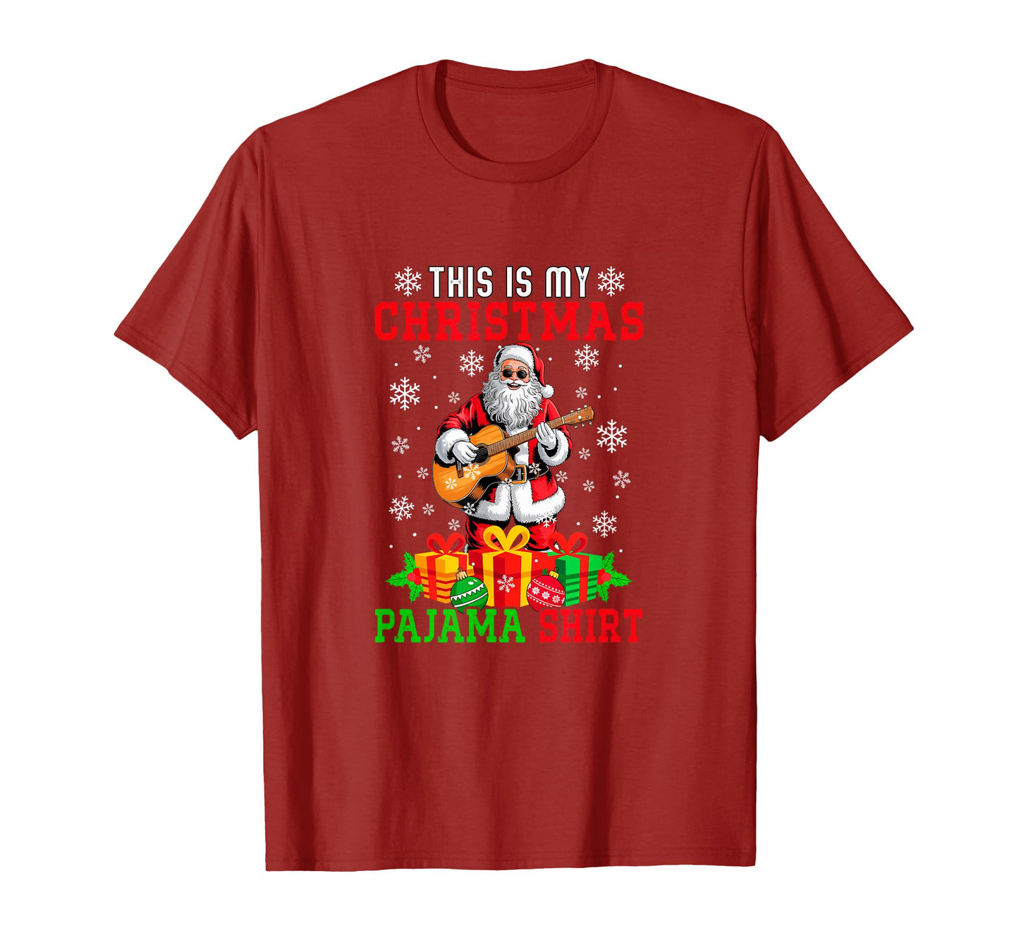 My Christmas Pajama Shirt Santa Playing Guitar Instrument T-Shirt