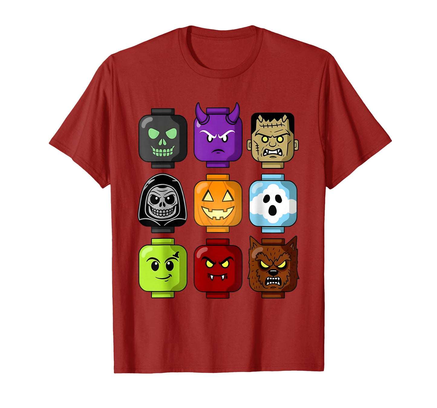 Halloween Building Brick Head Pumpkin Ghost Zombie Boys T-Shirt