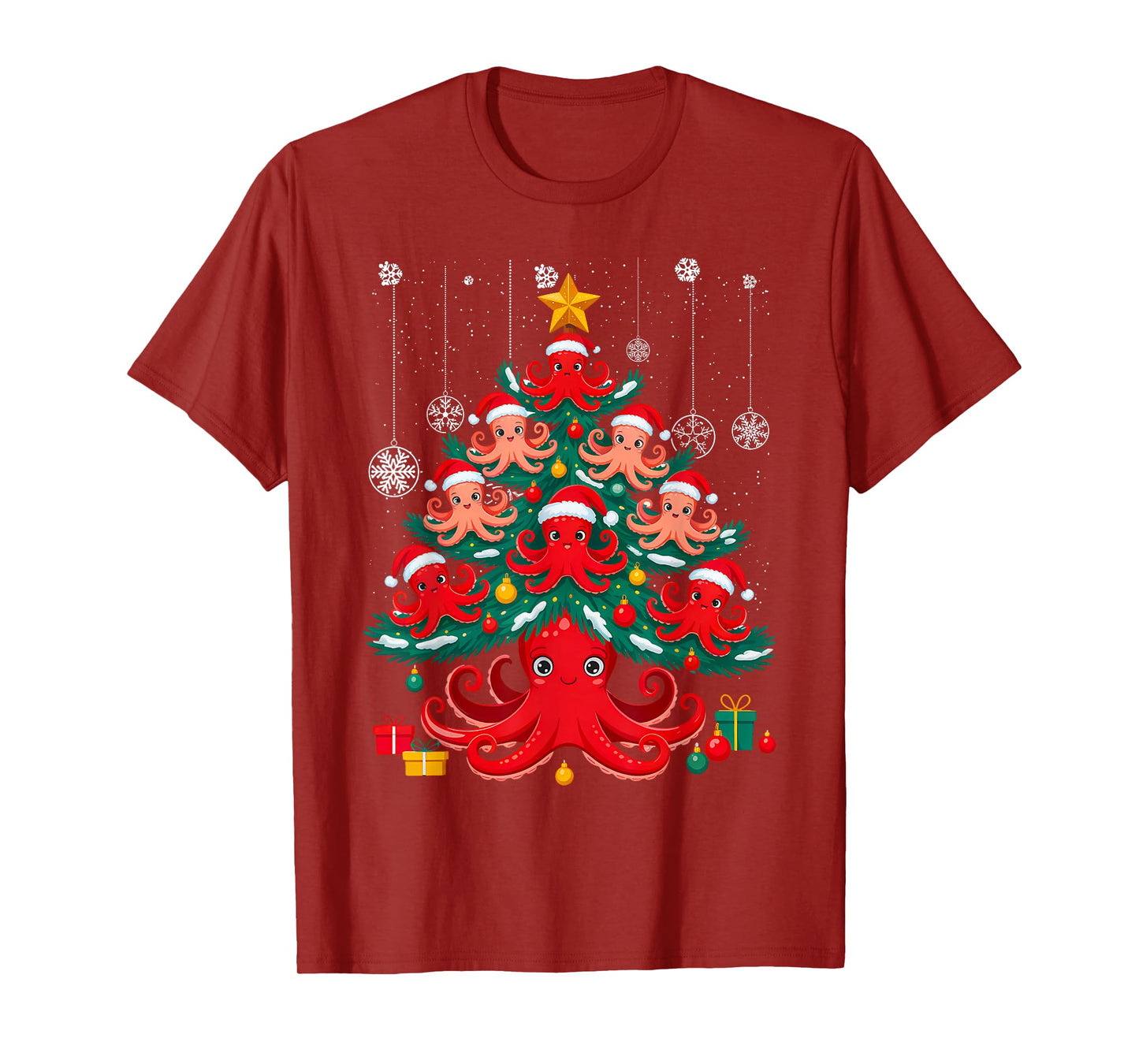 Lover Xmas Holiday Santa Octopus Christmas Tree T-Shirt