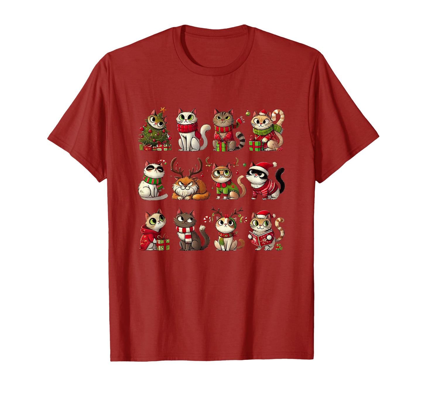 Cat Christmas Shirt Reindeer Santa Xmas Holiday Men Women T-Shirt
