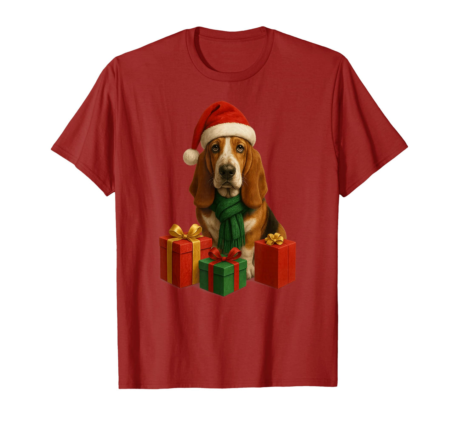 Christmas Basset Hound with Santa Claus hat, Cute T-Shirt