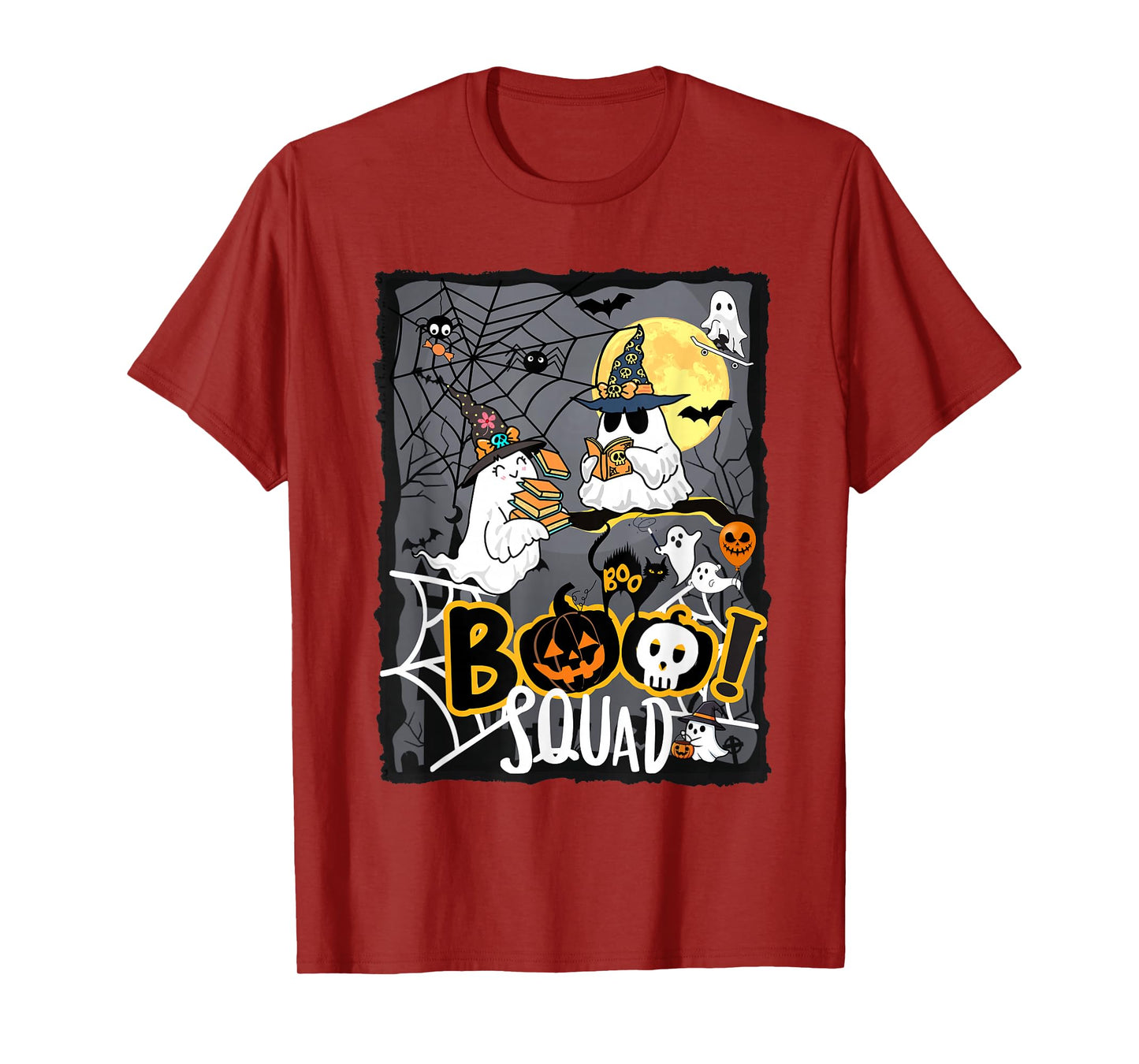 Boo Squad Ghosts Read Books and Candy Pumpkin Moon Black cat T-Shirt