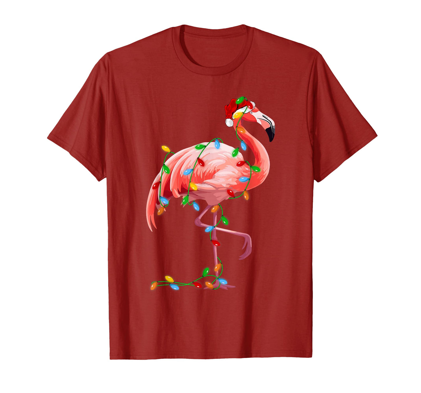 Xmas Lights Santa Pink Flamingo Christmas T-Shirt