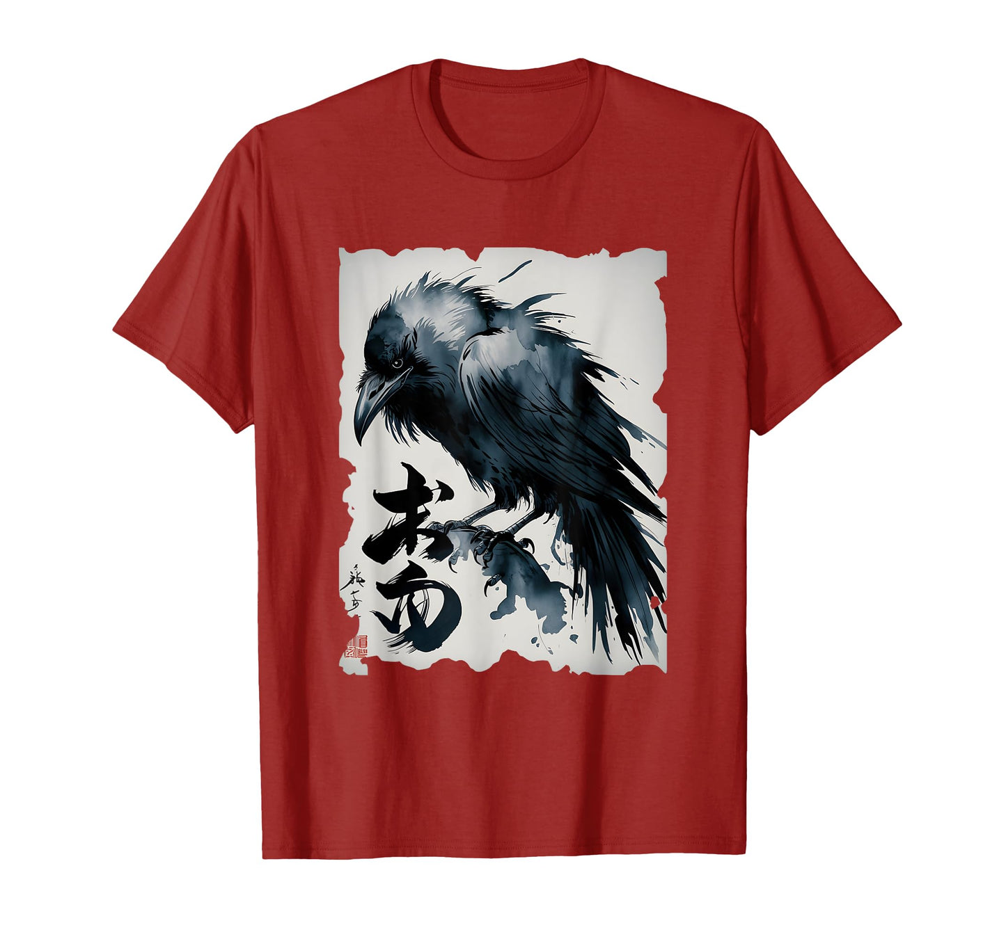 Crow Japanese Art - Vintage Raven Sumi-e Graphic T-Shirt