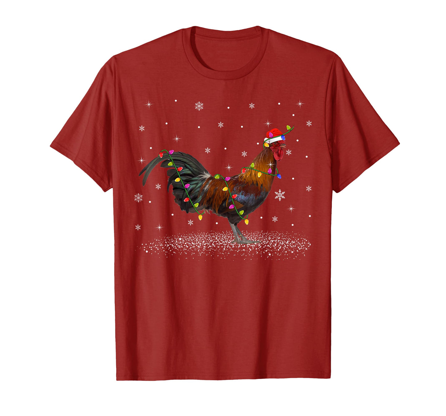 Santa Hat Rooster Chicken Christmas Lights Xmas T-Shirt