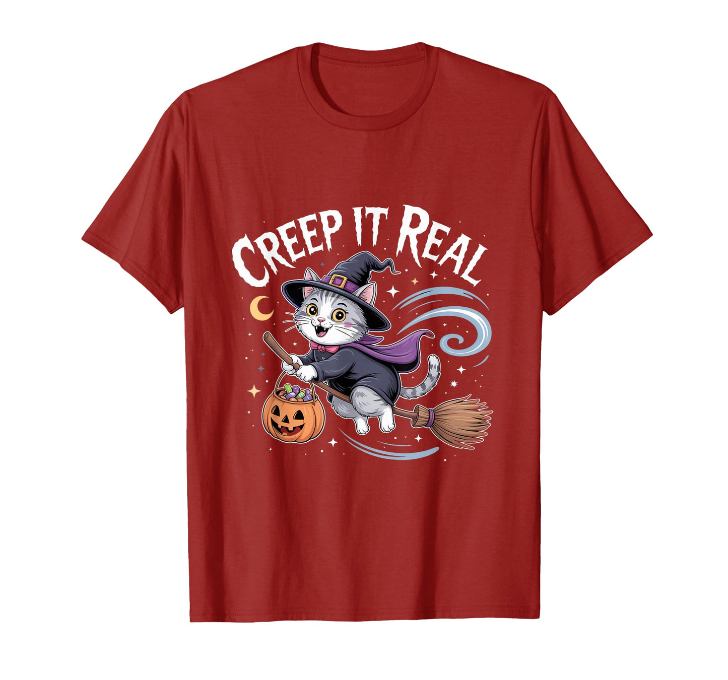 Cute Witch Cat Halloween – Creep It Real Funny Spooky Tees T-Shirt