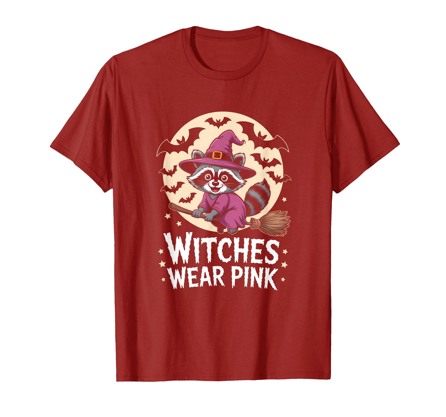 Witches Wear Pink Breast Cancer Witch Raccoon Halloween T-Shirt
