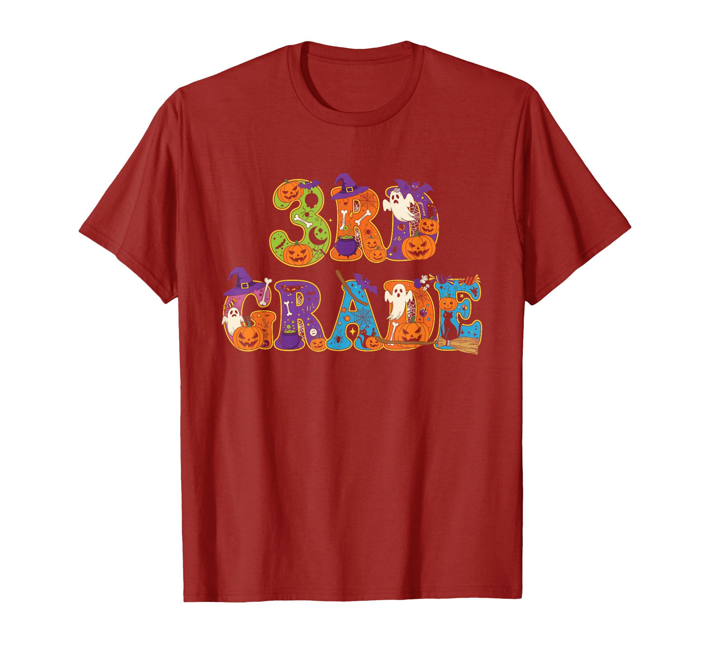3rd Grade Pumpkin Ghost Skeleton Halloween Kids Mens Womens T-Shirt