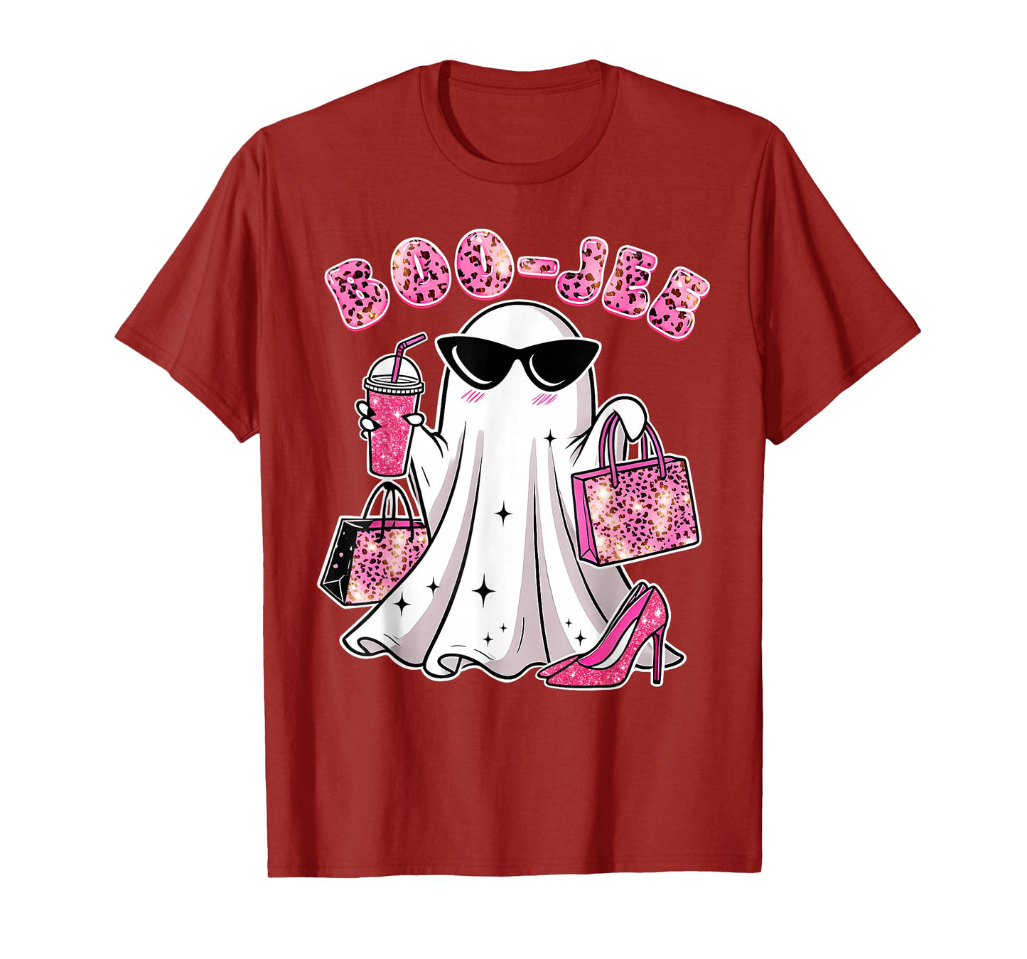 Coquette Pink Leopard Boo-JEE Ghost Halloween Women Girls T-Shirt