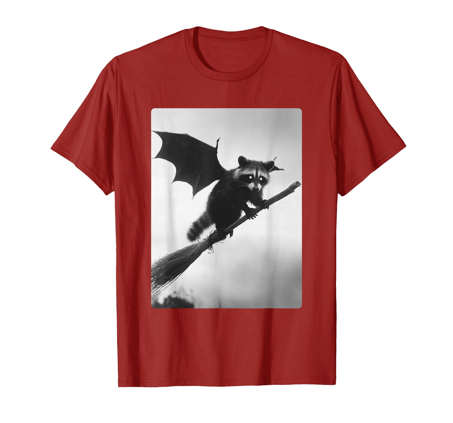 Gothic Raccoon Witch Broom Bat Wings Spooky Halloween Animal T-Shirt