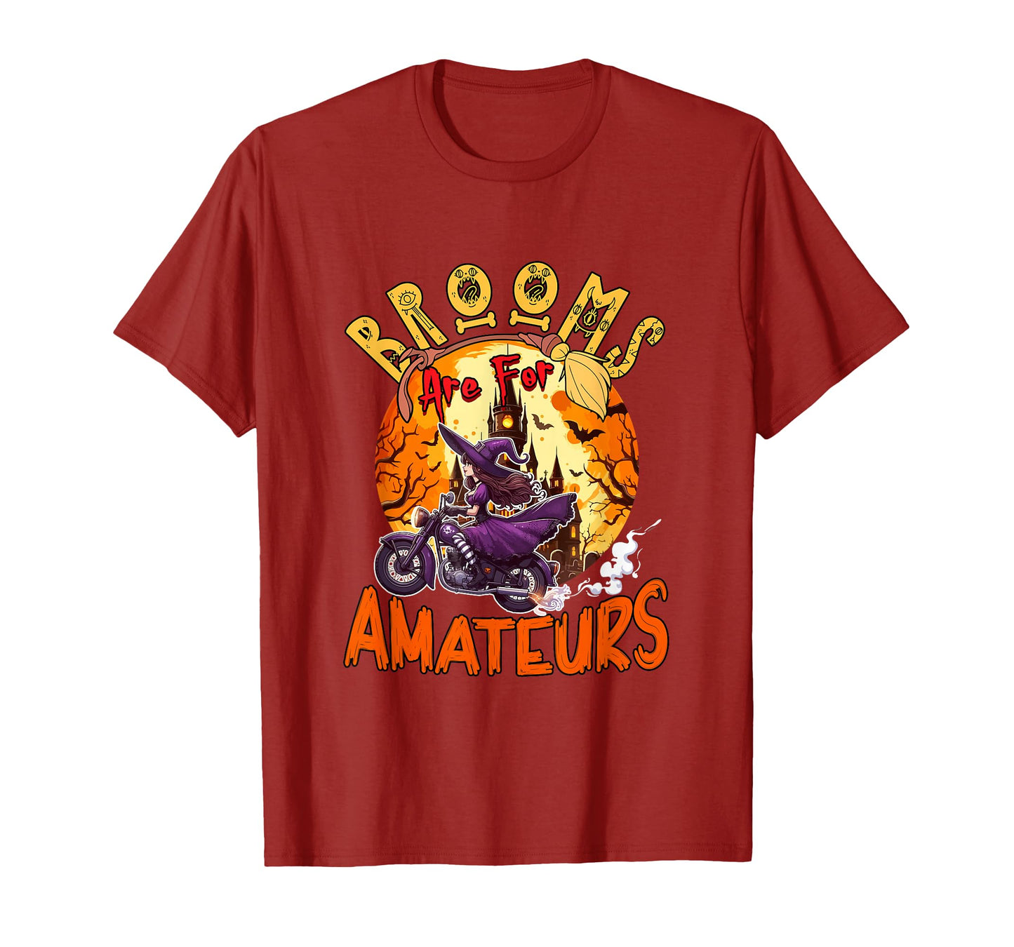 Brooms are for Amateurs Halloween Witch Riding Motorbike T-Shirt