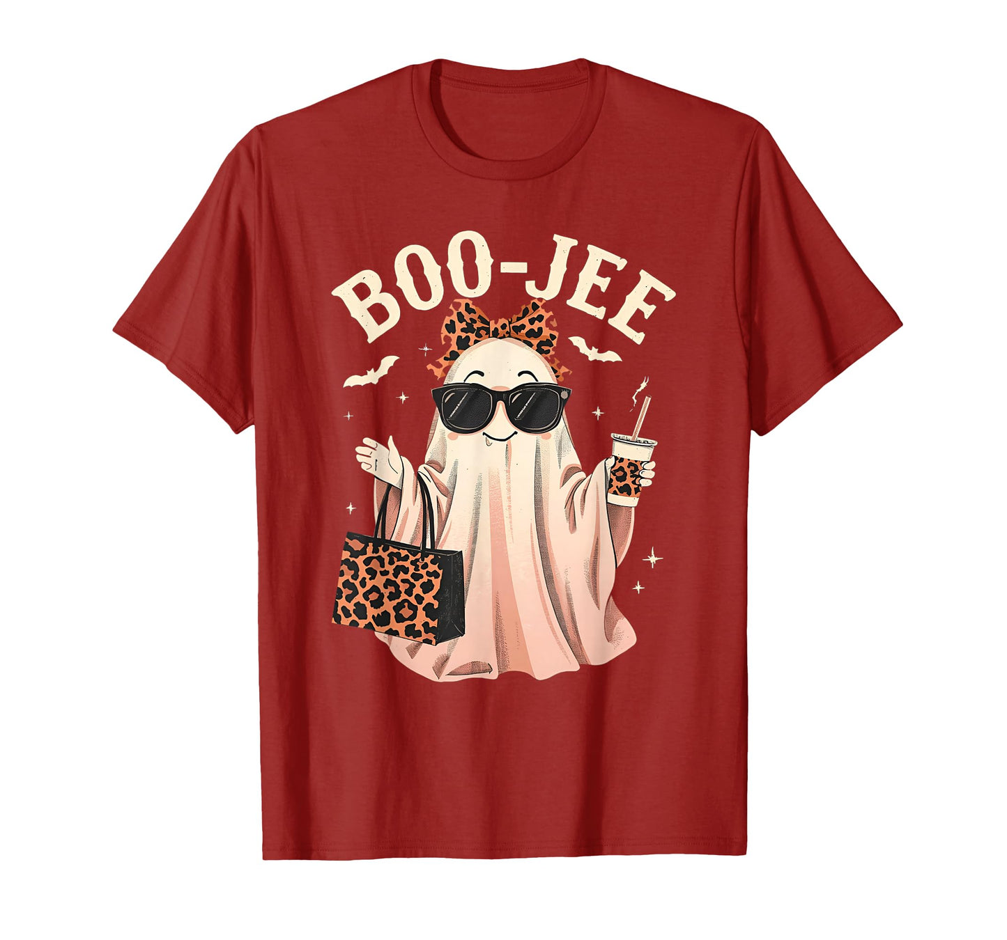 Coquette Leopard Ghost Coffee Boo-JEE Halloween Boujee Ghost T-Shirt
