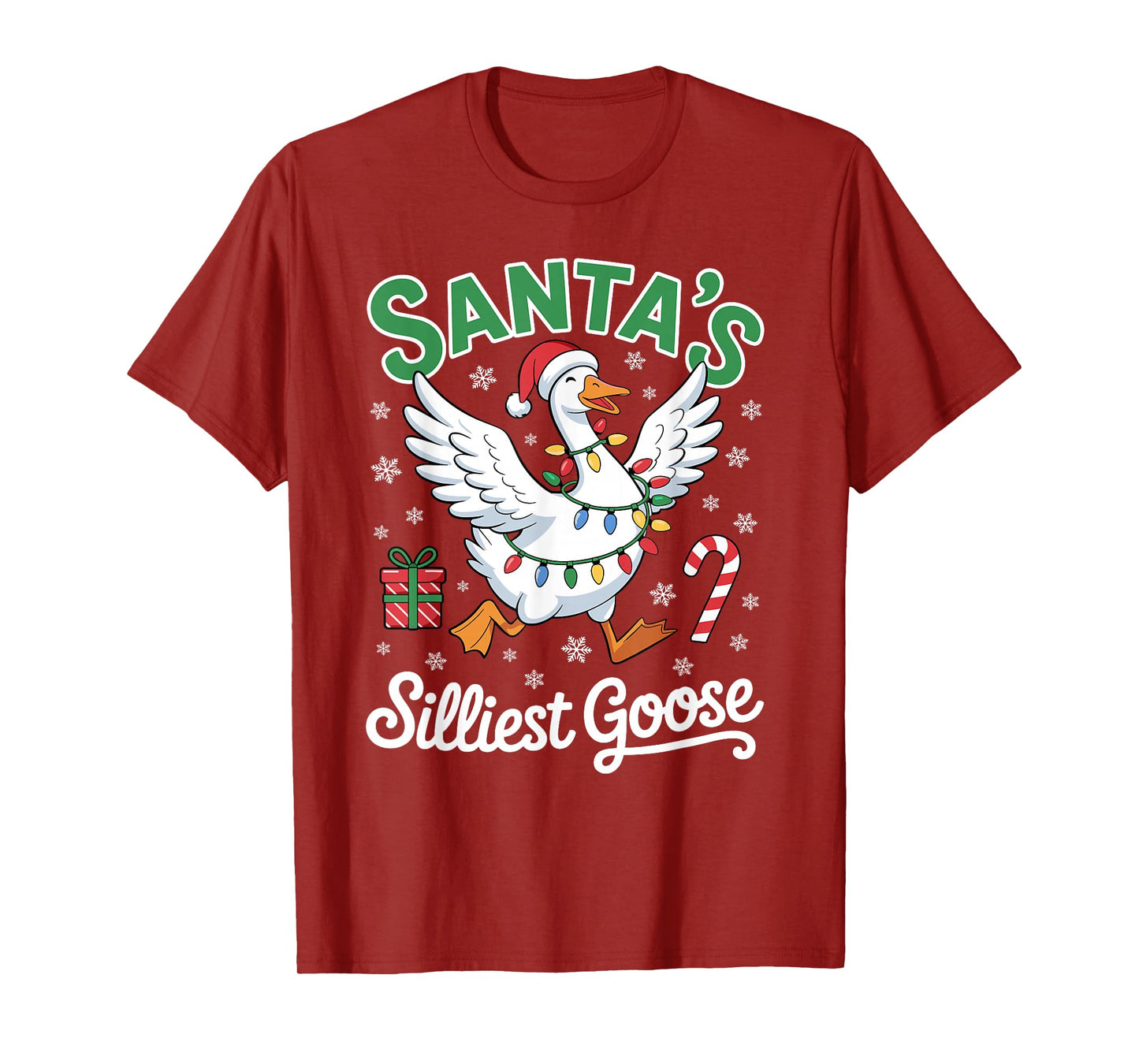 Santa's Silliest Goose Stars Candy Joyful Christmas Lights T-Shirt