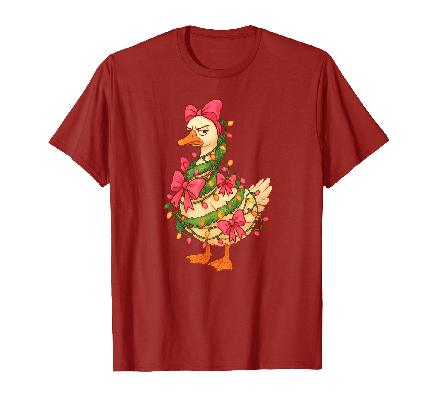 Christmas Porch Goose Xmas Lights Pink Bows Vintage T-Shirt