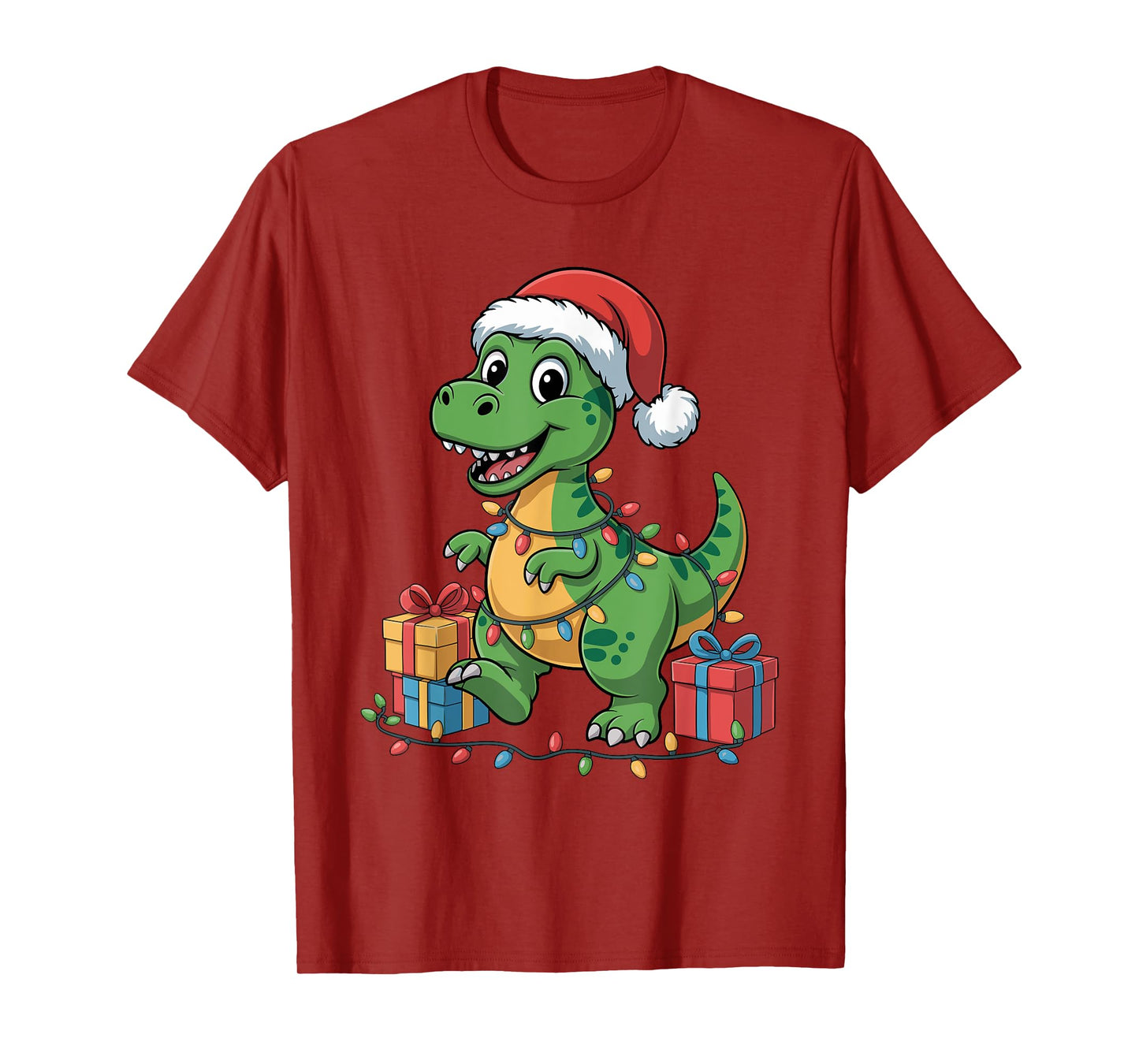 Dinosaur Santa Hat Animals Lovers Ugly Christmas Pajamas T-Shirt