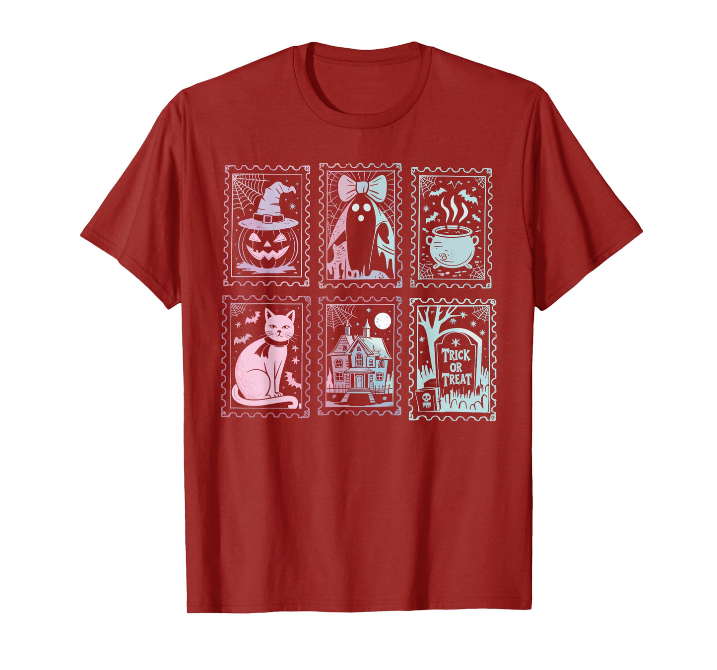 Halloween Stamps Spooky Pumpkin Ghost Cat Witch Skeleton T-Shirt