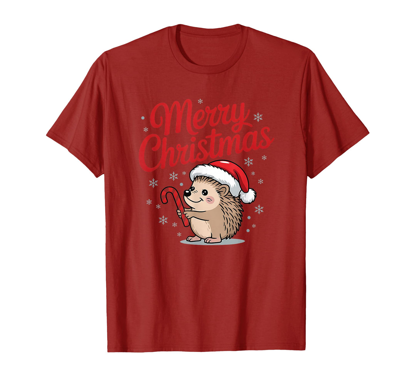 Cute Hedgehog Merry Christmas Santa Hat Holiday Art T-Shirt
