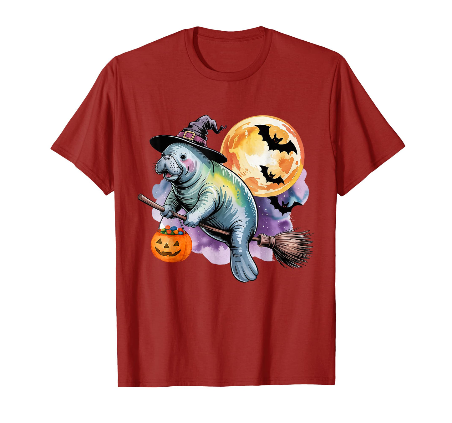 Manatee Witch Hat Pumpkin Moon Halloween Costumes Funny T-Shirt